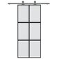 Stumdomos durys juodos 90x205cm grūdintas stiklas/aliuminis 155208 kaina ir informacija | Vidaus durys | pigu.lt