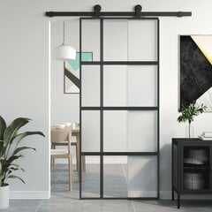 Stumdomos durys juodos 90x205cm grūdintas stiklas/aliuminis 155229 цена и информация | Межкомнатные двери | pigu.lt