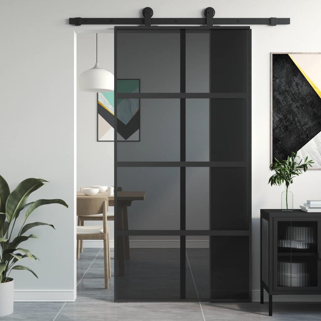 Stumdomos durys juodos 102,5x205cm stiklas ir aliuminis 155227 kaina ir informacija | Vidaus durys | pigu.lt