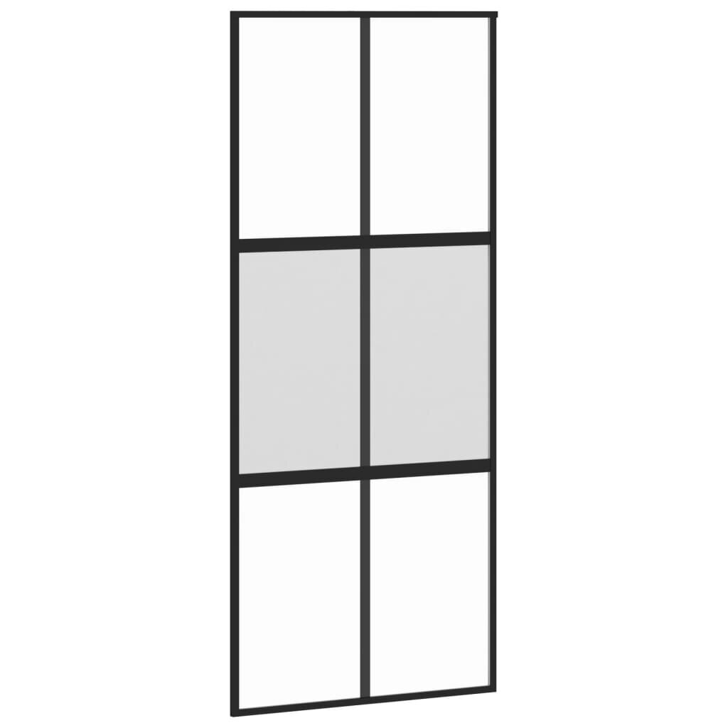 Stumdomos durys juodos 90x205cm grūdintas stiklas/aliuminis 155211 kaina ir informacija | Vidaus durys | pigu.lt
