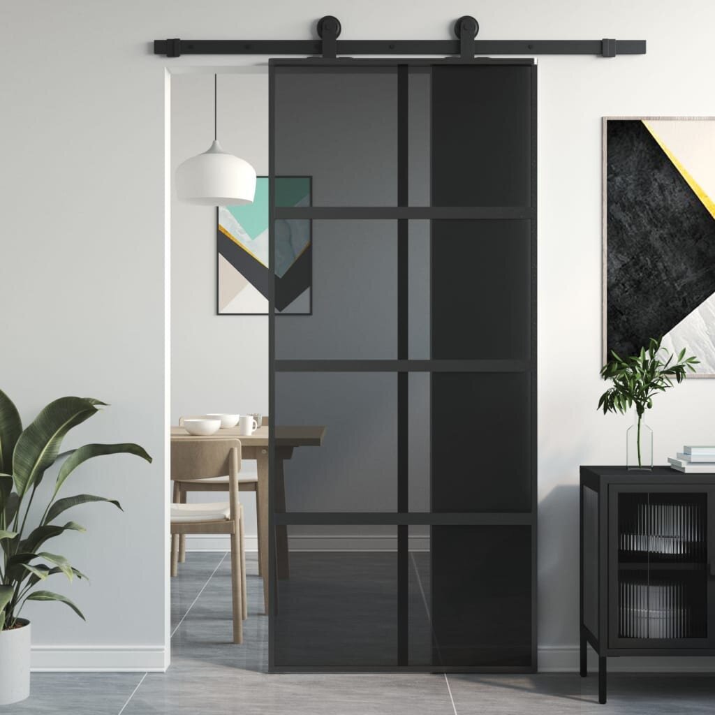 Stumdomos durys juodos 90x205cm grūdintas stiklas/aliuminis 155226 цена и информация | Vidaus durys | pigu.lt