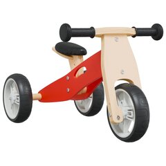 Triratis/dviratis medinis balansinis dviratis 2in1 vidaXL, raudonas kaina ir informacija | Balansiniai dviratukai | pigu.lt