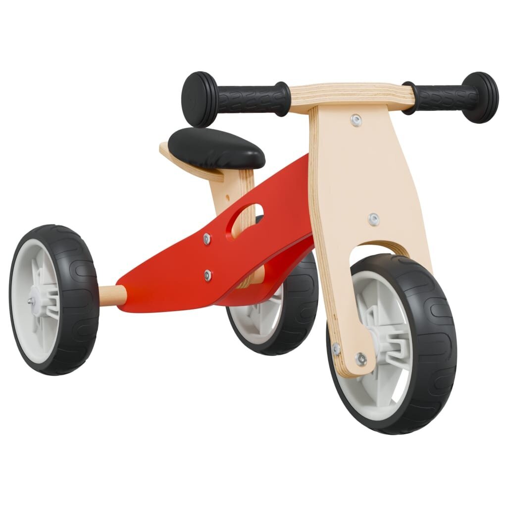 Triratis/dviratis medinis balansinis dviratis 2in1 vidaXL, raudonas цена и информация | Balansiniai dviratukai | pigu.lt