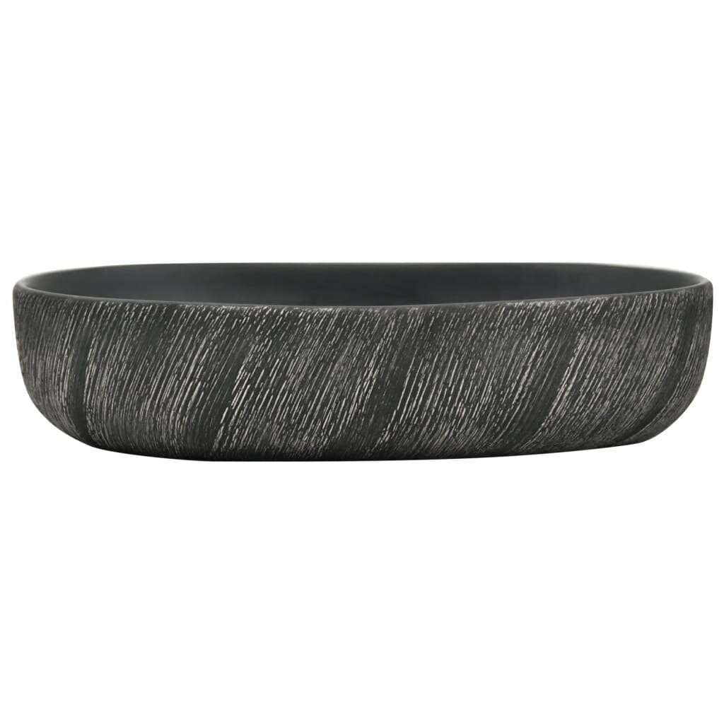 Praustuvas ant stalviršio juodas 59x40x14cm keramika ovalus kaina ir informacija | Praustuvai | pigu.lt