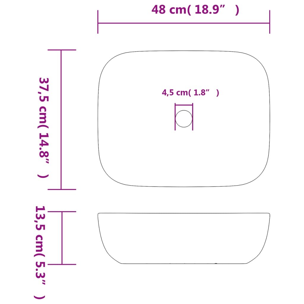 Praustuvas ant stalviršio juodas 48x37,5x13,5cm keramika kaina ir informacija | Praustuvai | pigu.lt