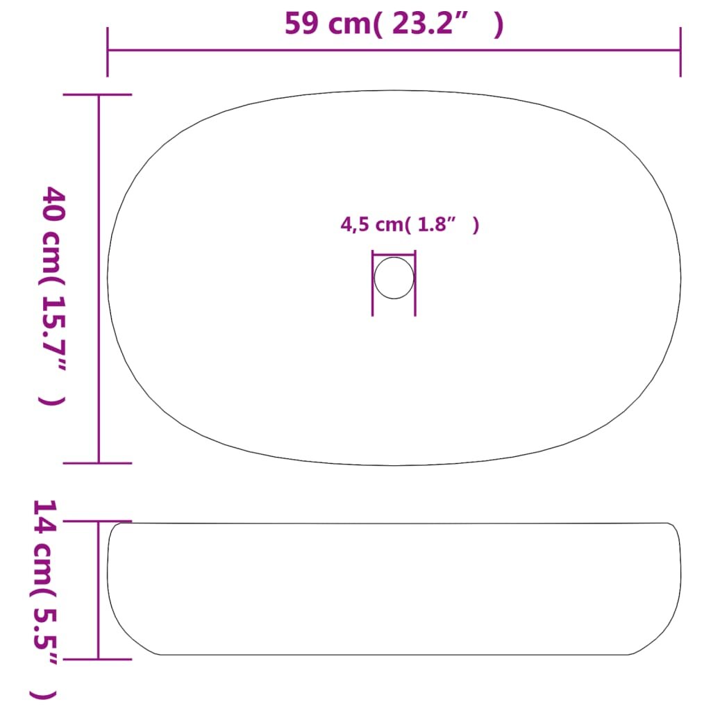 Praustuvas juodas ir mėlynas 59x40x14cm keramika ovalus kaina ir informacija | Praustuvai | pigu.lt