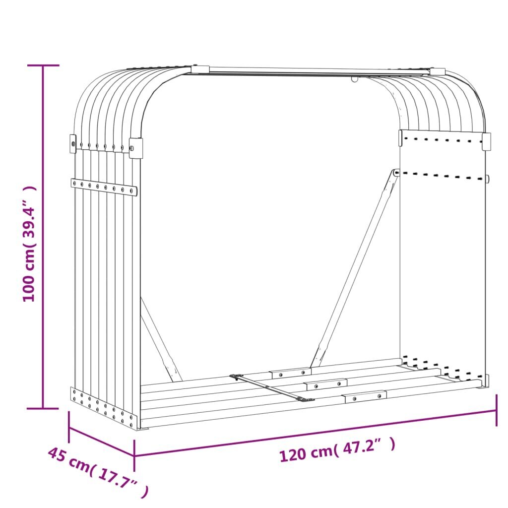 Malkų stovas vidaXL, 120x45x100 cm, pilkas kaina ir informacija | Sodo nameliai, malkinės, pastogės | pigu.lt