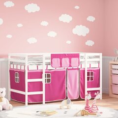 Aukšta vaikiška lova su užuolaidomis, rožinė, 90x200cm, pušis kaina ir informacija | Lovos | pigu.lt
