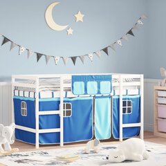 Aukšta vaikiška lova su užuolaidomis, mėlyna, 90x190cm, pušis kaina ir informacija | Lovos | pigu.lt