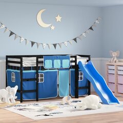 Aukšta vaikiška lova su užuolaidomis, mėlyna, 90x200cm, pušis kaina ir informacija | Lovos | pigu.lt