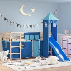 Aukšta vaikiška lova su bokštu, mėlyna, 80x200cm, pušis kaina ir informacija | Lovos | pigu.lt
