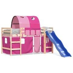 Aukšta vaikiška lova su tuneliu, rožinė, 90x190cm, pušis kaina ir informacija | Lovos | pigu.lt
