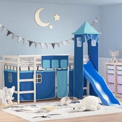 Aukšta vaikiška lova su bokštu, mėlyna, 90x200cm, pušis kaina ir informacija | Lovos | pigu.lt