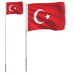 Turkijos vėliava su stiebu, 5,55 m kaina ir informacija | Vėliavos ir jų priedai | pigu.lt