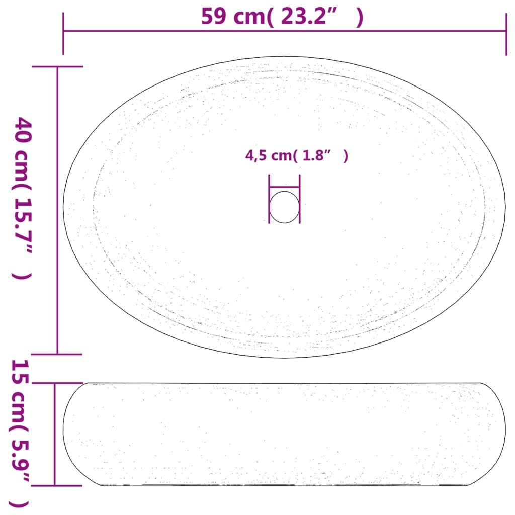 Praustuvas ant stalviršio smėlio 59x40x15cm keramika ovalus kaina ir informacija | Praustuvai | pigu.lt