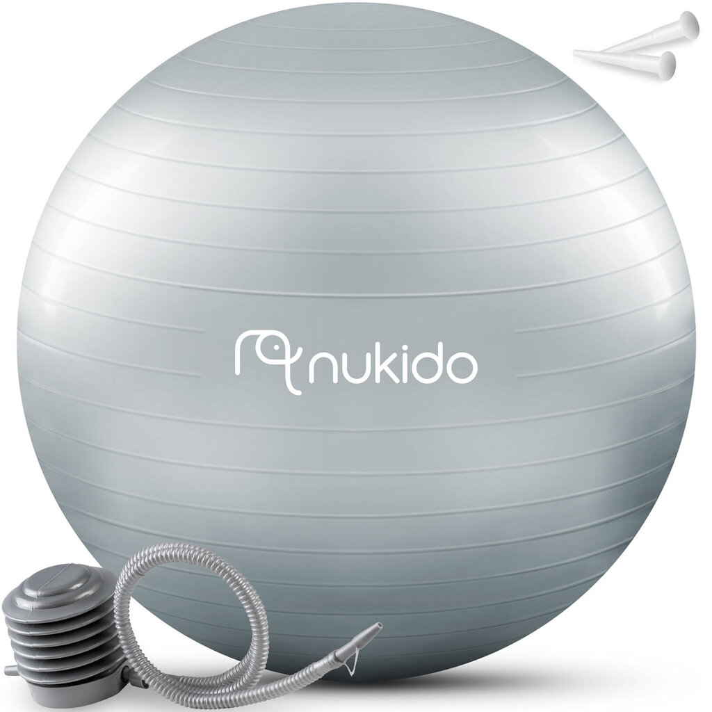 Gimnastikos kamuolys su pompa Nukido NS-951, 65cm, pilkas цена и информация | Gimnastikos kamuoliai | pigu.lt