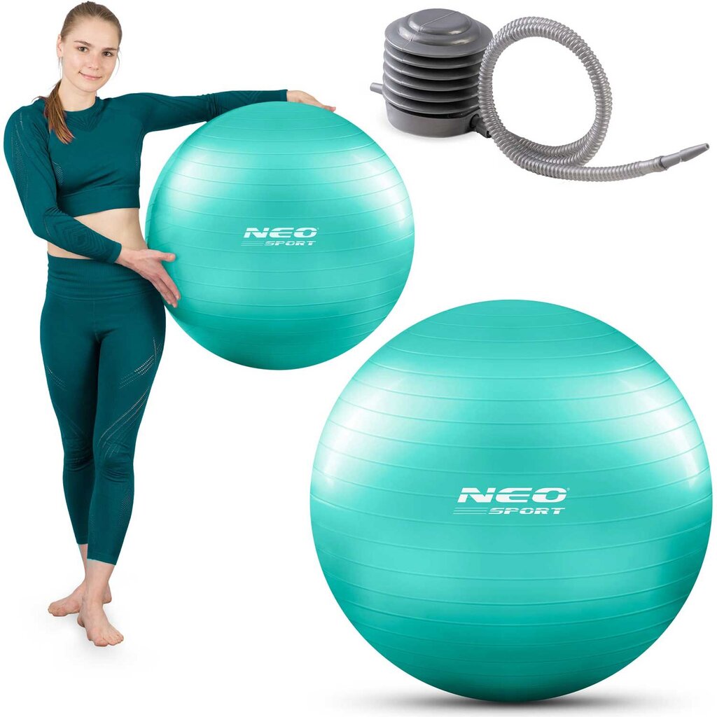 Gimnastikos kamuolys su pompa Neo Sport NS-951, 65 cm, žalias цена и информация | Gimnastikos kamuoliai | pigu.lt