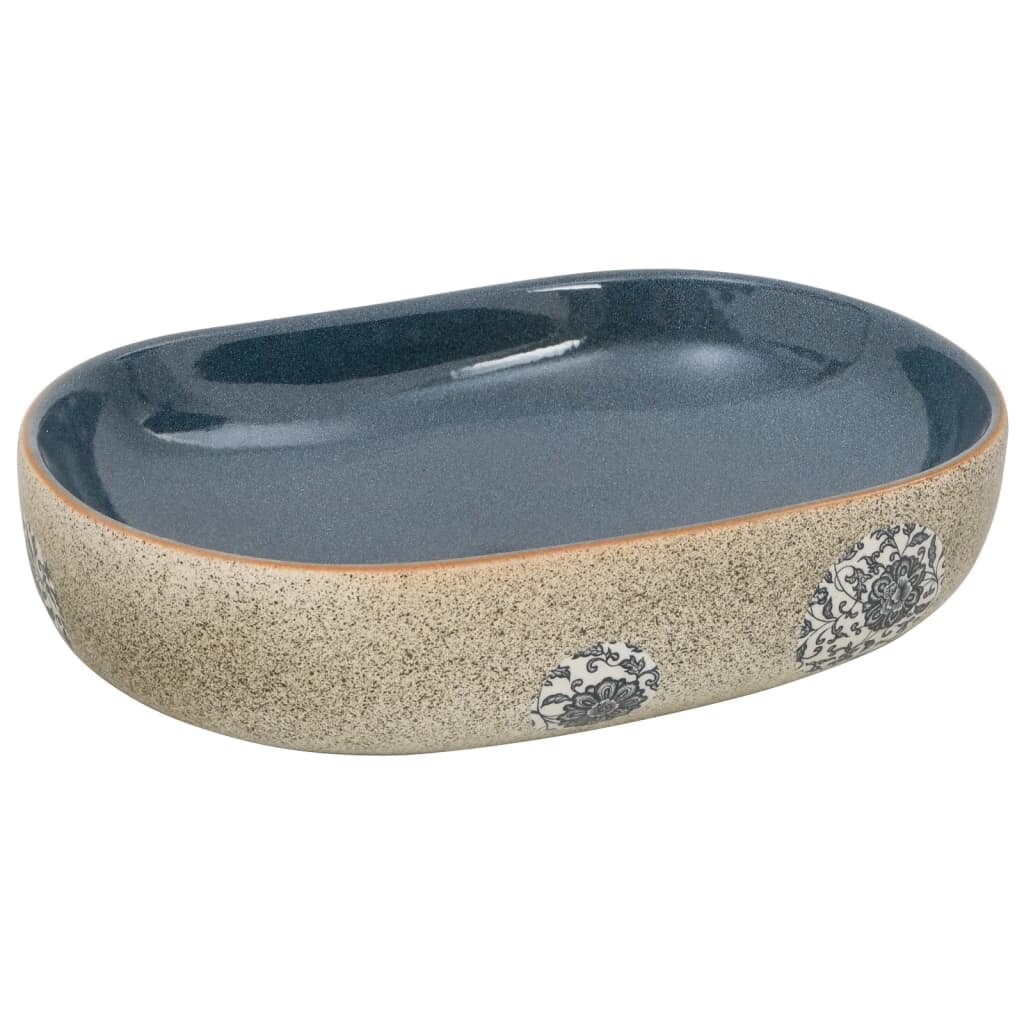 Praustuvas smėlio ir mėlynas 59x40x14cm keramika ovalus цена и информация | Praustuvai | pigu.lt