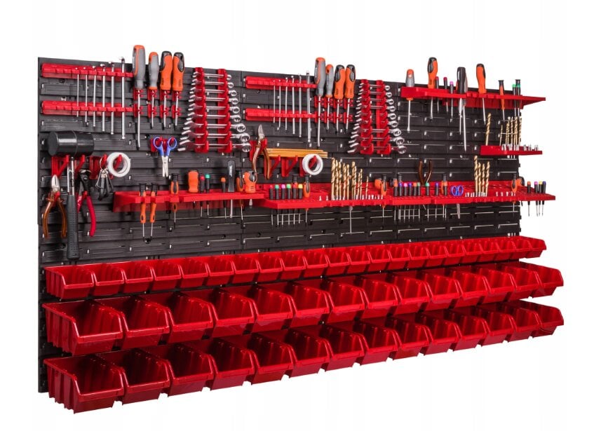 Sienelė įrankiams su įvairiomis lentynomis 170x78cm kaina ir informacija | Įrankių dėžės, laikikliai | pigu.lt