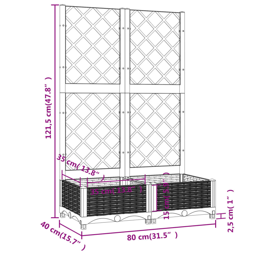 Sodo lovelis su treliažu, 80x40x121,5 cm kaina ir informacija | Loveliai | pigu.lt