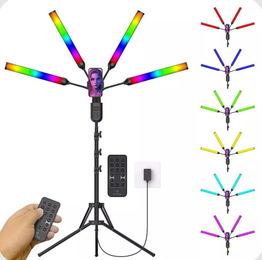 Keturvietė lanksti kosmetinė lempa fotografinė nuotolinio valdymo RGB Cosme kaina ir informacija | Fotografijos apšvietimo įranga | pigu.lt