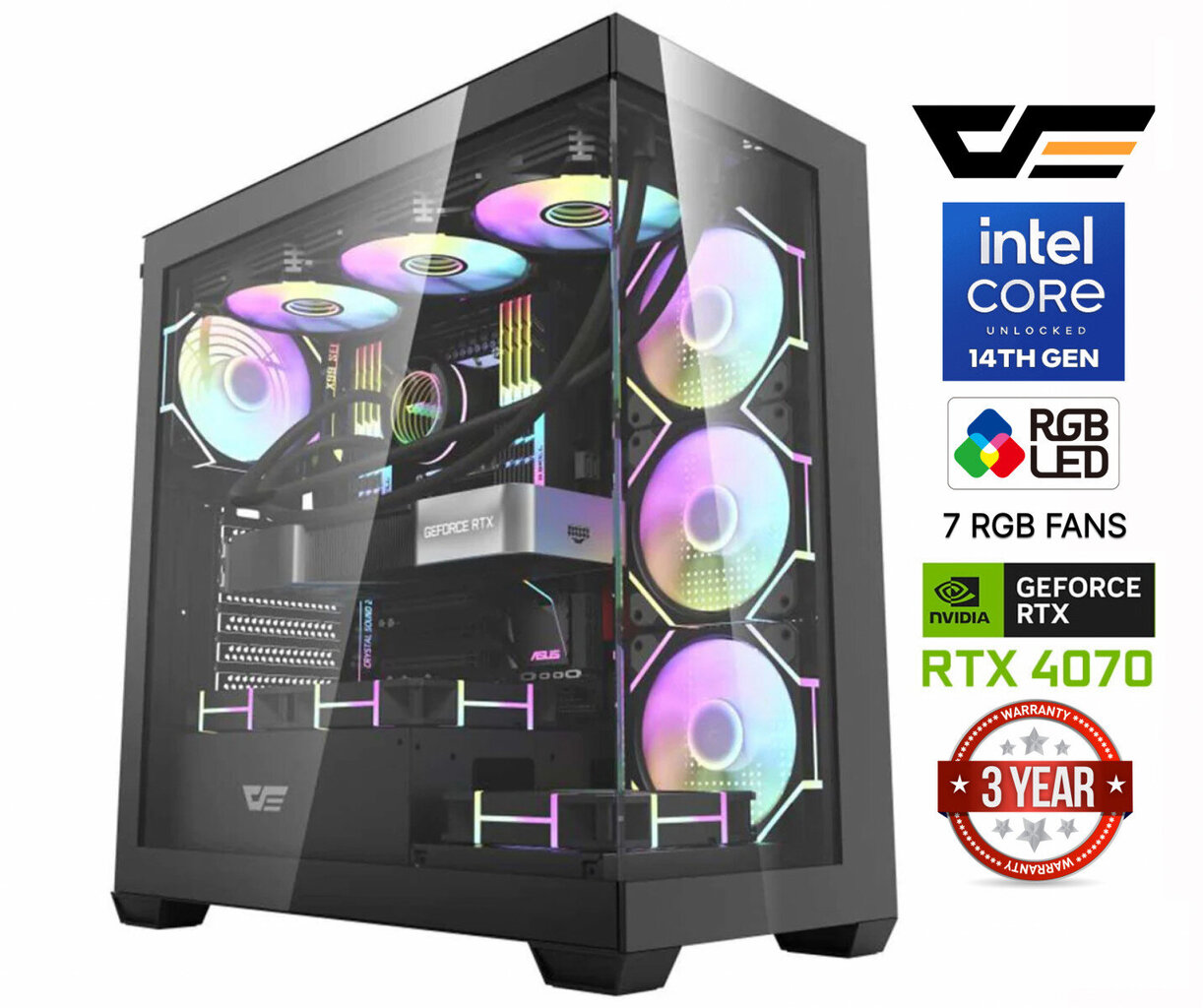 Mdata Gaming Core i9-14900F 64GB 512GB SSD 2TB HDD RTX 4070 12GB NoOS kaina ir informacija | Stacionarūs kompiuteriai | pigu.lt