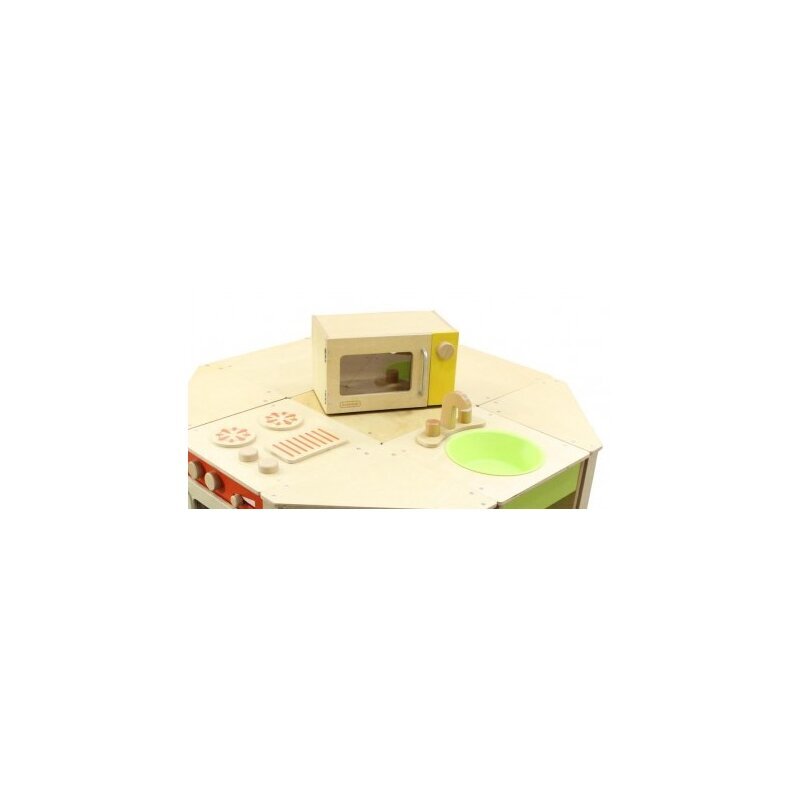 Medinė žaislinė mikrobangų krosnelė Masterkidz, geltona, 40x20x13 cm kaina ir informacija | Žaislai mergaitėms | pigu.lt