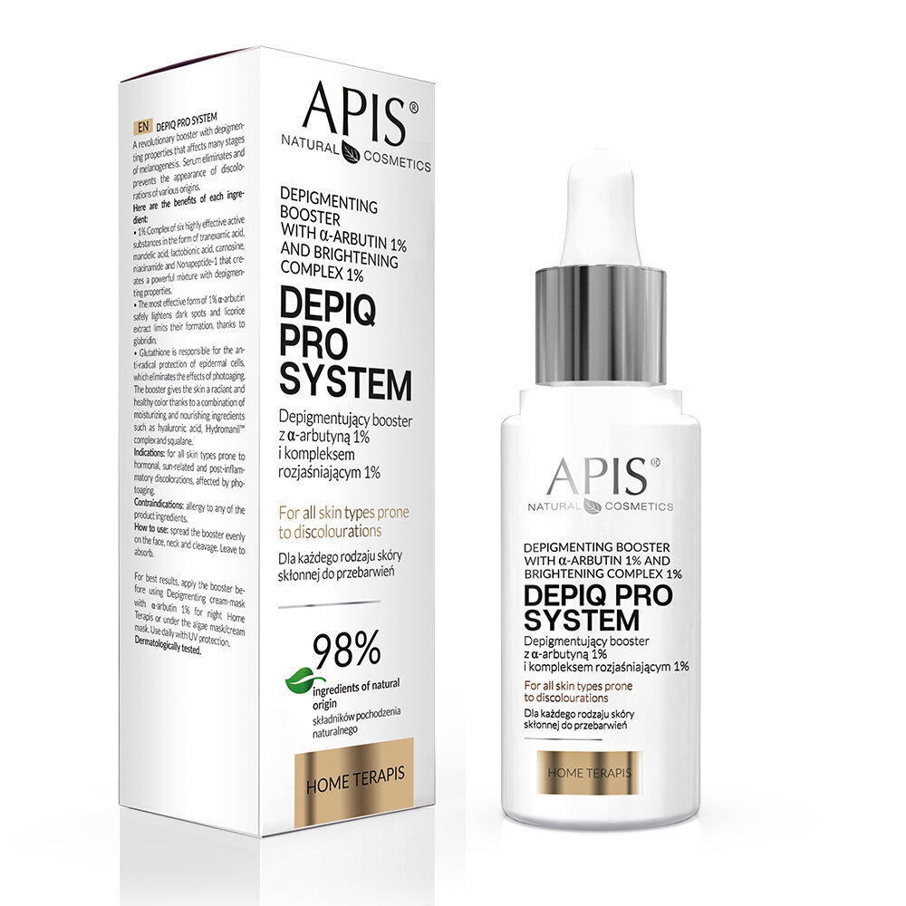Depigmentaciją skatinanti priemonė Apis Depiq Pro System, su α-arbutinu, 30 ml kaina ir informacija | Veido aliejai, serumai | pigu.lt