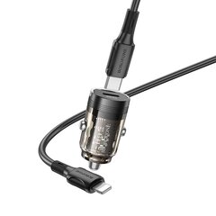 Borofone Car charger BZ29 Ray - Type C - PD 30W 3A with Type C to Lightning transparent-black цена и информация | Зарядные устройства для телефонов | pigu.lt