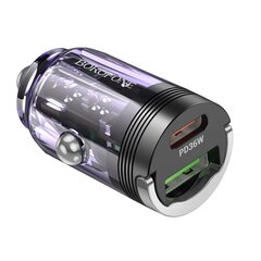 Borofone Car charger BZ29A Talented - USB + Type C - QC 3.0 PD 36W 3A transparent-purple цена и информация | Зарядные устройства для телефонов | pigu.lt