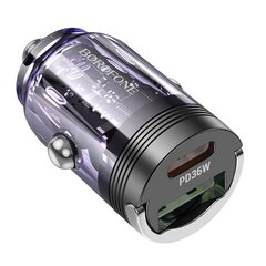 Borofone Car charger BZ29A Talented - USB + Type C - QC 3.0 PD 36W 3A transparent-purple цена и информация | Зарядные устройства для телефонов | pigu.lt
