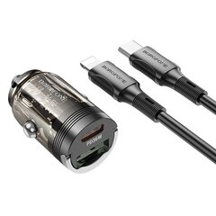 Borofone Car charger BBZ29A Talented - USB + Type C - QC 3.0 PD 36W 3A with Type C to Lightning transparent-black цена и информация | Зарядные устройства для телефонов | pigu.lt