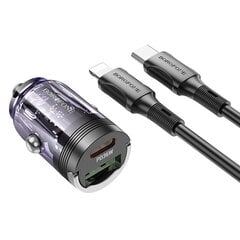 Borofone Car charger BBZ29A Talented - USB + Type C - QC 3.0 PD 36W 3A with Type C to Lightning transparent-purple цена и информация | Зарядные устройства для телефонов | pigu.lt