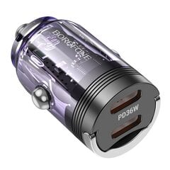 Borofone Car charger BZ29B Outstanding - 2xType C - PD 36W 3A transparent-purple цена и информация | Зарядные устройства для телефонов | pigu.lt