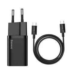 Быстрое сетевое зарядное устройство, Baseus Super Si, PD, 25 Вт, 3A QC, кабель USB-C 1 м., черный цена и информация | Зарядные устройства для телефонов | pigu.lt