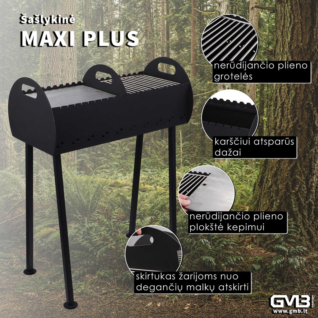 Kepsninė/šašlykinė GMB Maxi Plus, 84 x 70 x 30 cm, juoda цена и информация | Šašlykinės | pigu.lt