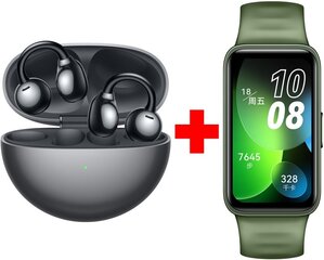 Huawei FreeClip Dove-T00 Black + Huawei Band 8 Emerald Green kaina ir informacija | Ausinės | pigu.lt