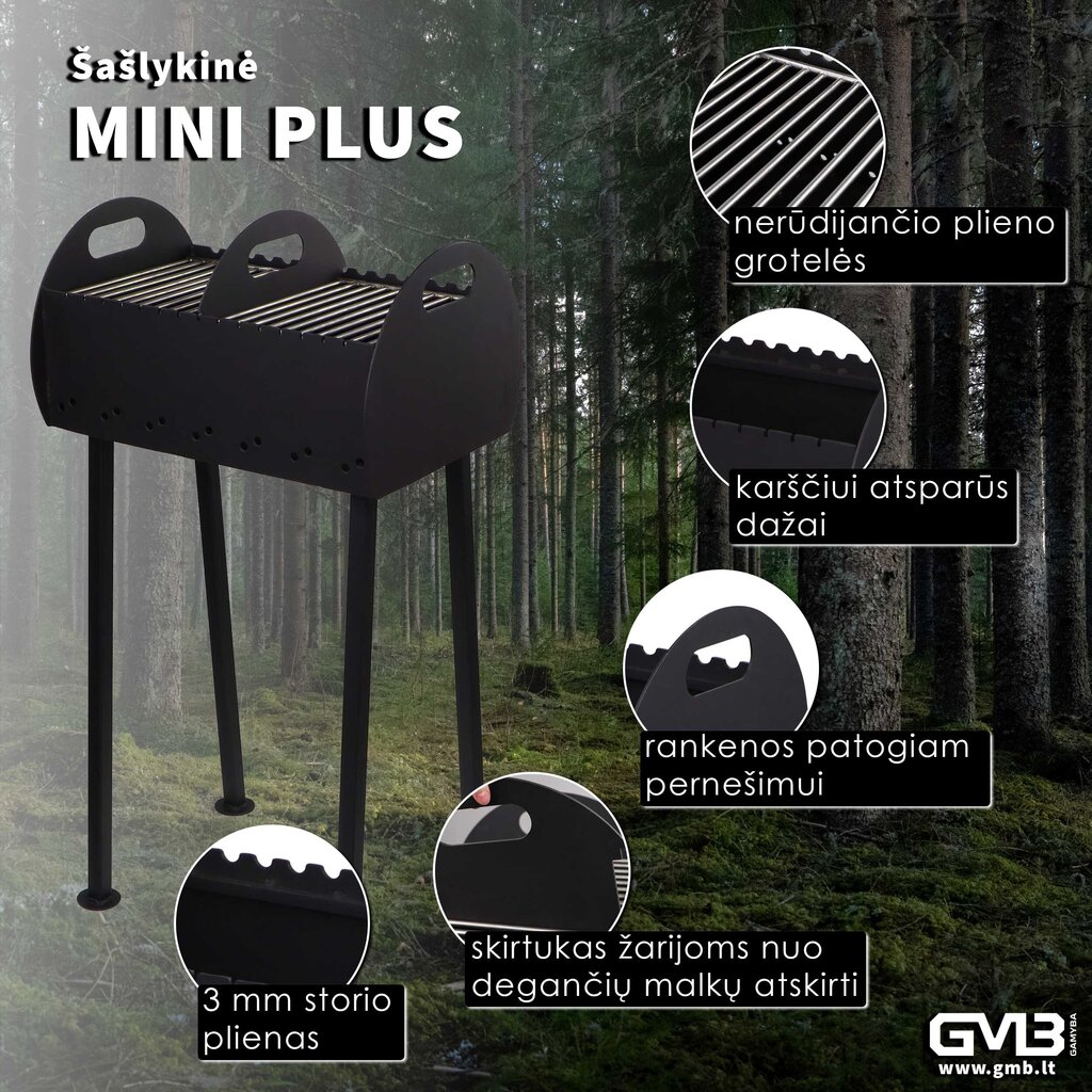 Kepsninė/šašlykinė GMB Mini Plus, 84 x 50 x 30 cm, juoda цена и информация | Šašlykinės | pigu.lt