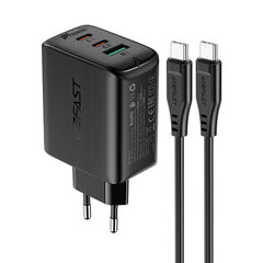 Acefast 2in1 charger 2x USB Type C / USB 65W, PD, QC 3.0, AFC, FCP (set with cable) black (A13 black) цена и информация | Зарядные устройства для телефонов | pigu.lt