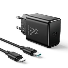 Сетевая зарядка Joyroom JR-TCF06 USB-C PD20W + USB-C to USB-C 1.0m cable, черная цена и информация | Зарядные устройства для телефонов | pigu.lt