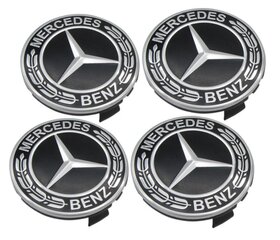 4x centriniai dangteliai 75 mm, stebulių dangteliai, "Nabendeckel", "Felgendeckel", skirti "Mercedes" A B C D E G - Juodas fonas kaina ir informacija | Auto reikmenys | pigu.lt