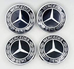 4x centriniai dangteliai 75 mm, stebulių dangteliai, "Nabendeckel", "Felgendeckel", skirti "Mercedes" A B C D E G - Juodas fonas kaina ir informacija | Auto reikmenys | pigu.lt