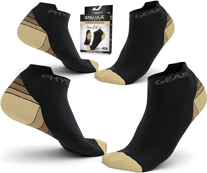 Physix Gear Sport kompresinės bėgimo kojinės unisex, juodos/rudos, 2 poros kaina ir informacija | Vyriškos kojinės | pigu.lt
