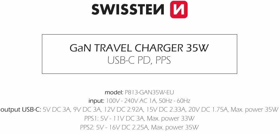 Swissten Travel GaN kaina ir informacija | Krovikliai telefonams | pigu.lt