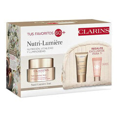 Nutri-Lumière skin nourishment set Rinkinys veido odai Clarins Nutri-Lumière: Maitinantis dieninis veido kremas, 50 ml + maitinantis naktinis veido kremas, 15 ml + makiažo pagrindas Rose SOS Primer, 5 ml + kosmetinė kaina ir informacija | Veido kremai | pigu.lt