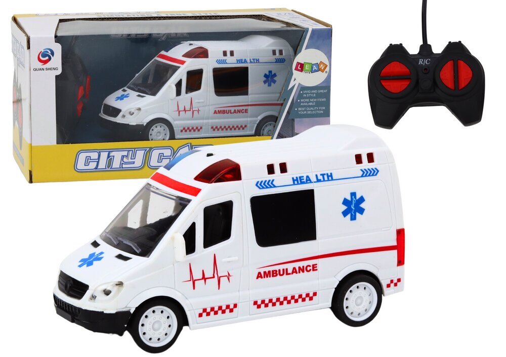 Nuotoliniu būdu valdomas greitosios pagalbos automobilis Lean Toys, baltas kaina ir informacija | Žaislai berniukams | pigu.lt