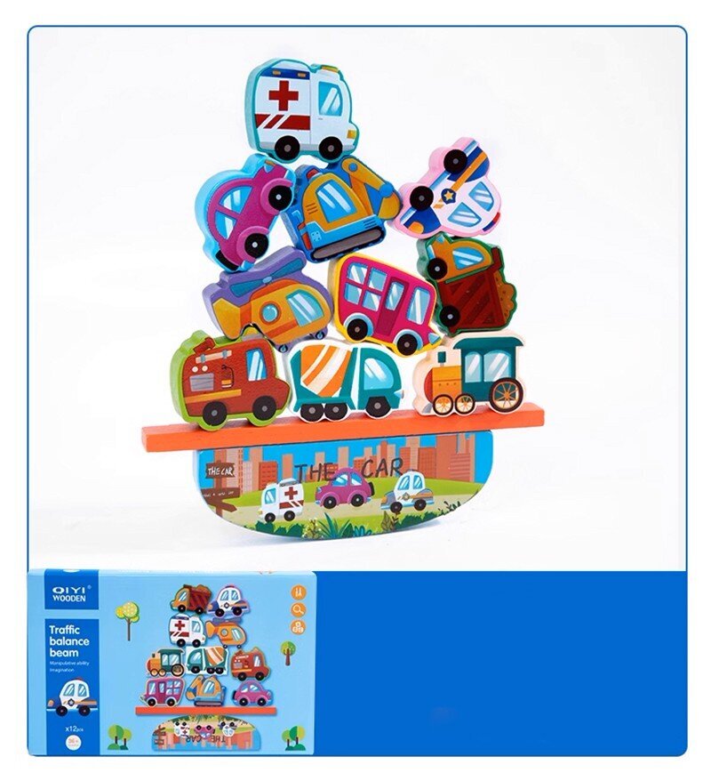 Balansinės medinės kaladėlės Transporto priemonės kaina ir informacija | Žaislai kūdikiams | pigu.lt