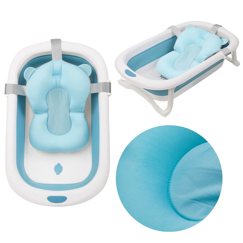Sulankstoma kūdikių vonelė su pagalvėle Nicekids, mėlyna kaina ir informacija | Maudynių priemonės | pigu.lt