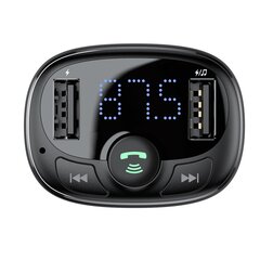 Автомобильный FM-модулятор Baseus T-Typed Bluetooth, зарядное устройство 2x 3.4A, черный цена и информация | Зарядные устройства для телефонов | pigu.lt