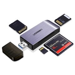 SD / micro SD / CF / MS atminties kortelių skaitytuvas, USB 3.0 kištukas - pilkas цена и информация | Аксессуары для компонентов | pigu.lt